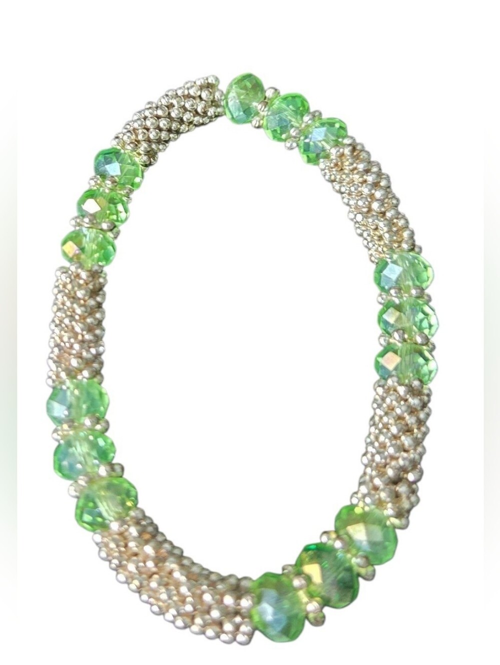 Green Bead and Silver Accented Women's Bracelet